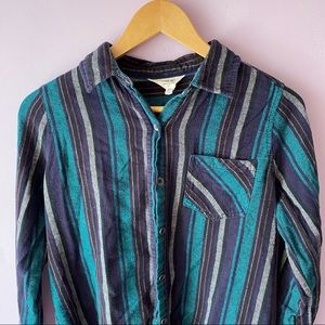 Distressed Vertical Stripe Longsleeve Button Down Shirt